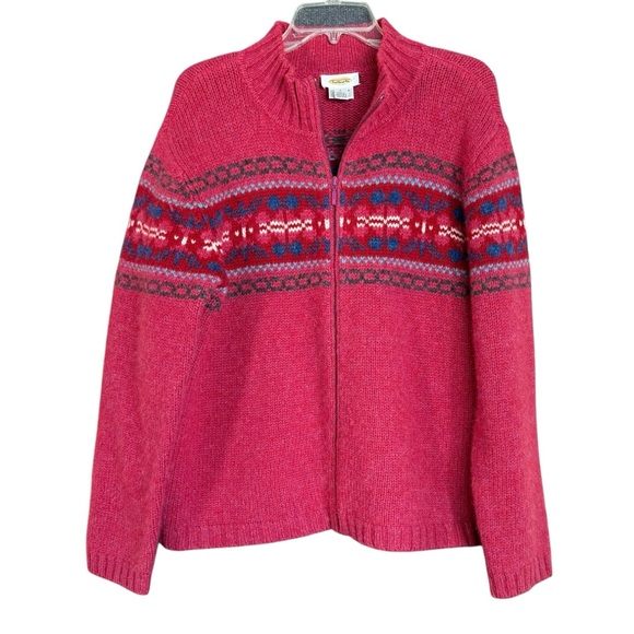 Talbots Wool Fair Isle Red Full Zip Cardigan Sweater Women’s Size L - Picture 5 of 14